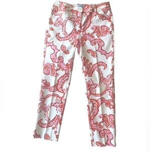 J. McLaughlin Pants Classic Stretch Pink Orange Floral Print Ankle Sz8